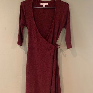 Maroon Wrap Dress 3/4 Sleeve